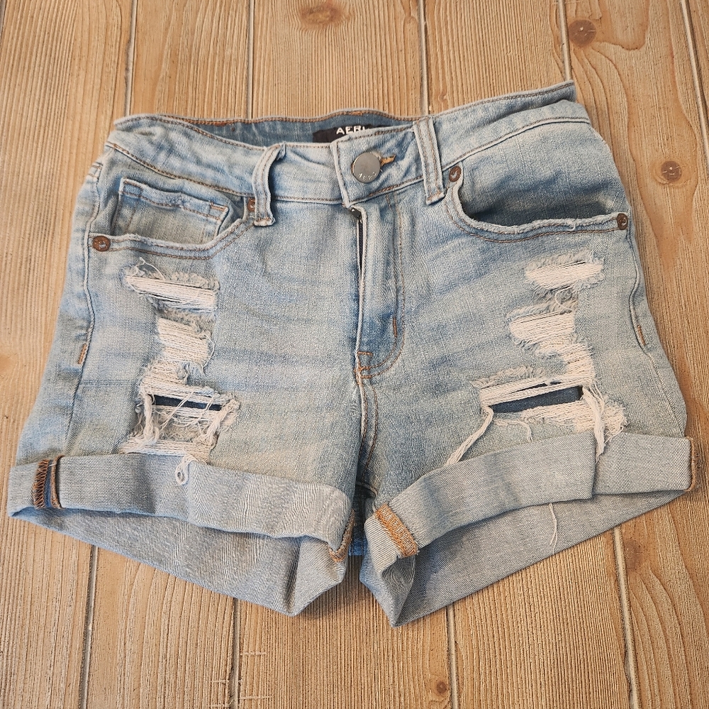 AERO Sky Blue Ripped Jean Shorts